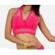 Top d'entrainement strass de danse orientale fuschia