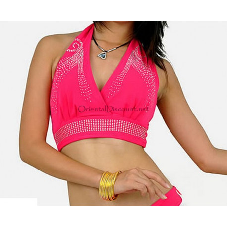 Top d'entrainement strass de danse orientale fuschia