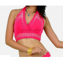 Top d'entrainement strass de danse orientale fuschia