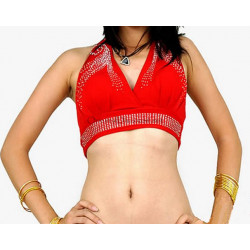 Top d'entrainement strass de danse orientale rouge