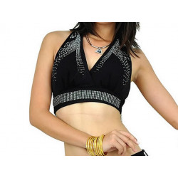 Top d'entrainement strass de danse orientale noir