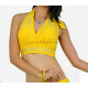 Top d'entrainement strass de danse orientale jaune