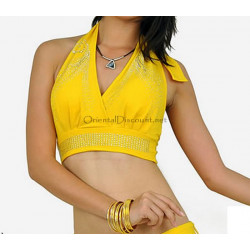 Top d'entrainement strass de danse orientale jaune
