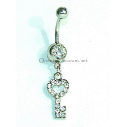 Piercing nombril clé strass blanc