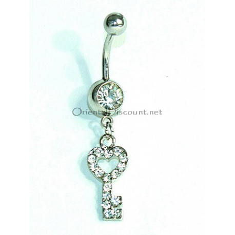 Piercing nombril clé strass blanc