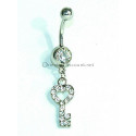 Piercing nombril clé strass blanc