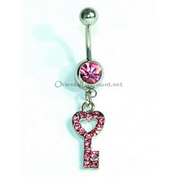 Piercing nombril clé strass rose