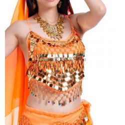 Haut de danse dos nu pastilles et grelots orange