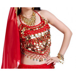 Haut de danse dos nu pastilles et grelots rouge