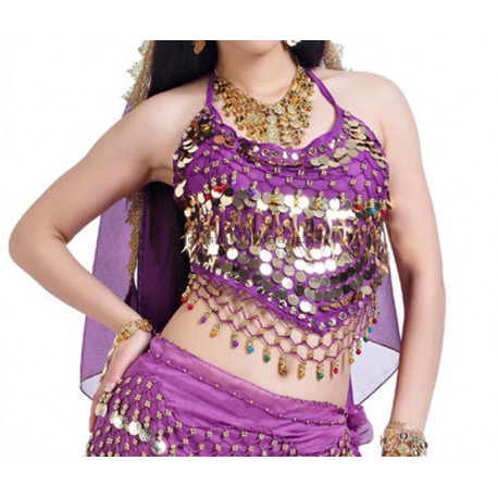Haut de danse dos nu pastilles et grelots violet