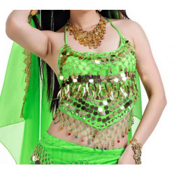 Haut de danse dos nu pastilles et grelots vert clair