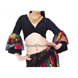 Top manches voilées de danse orientale noir et rouge multicolore