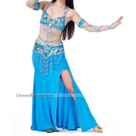 Costume de danse orientale 3 pièces turquoise