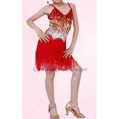 Robe latine enfant à paillettes rouge