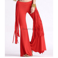 Pantalon de danse à franges latérales rouge