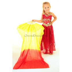 Petit eventail de danse orientale jaune et rouge