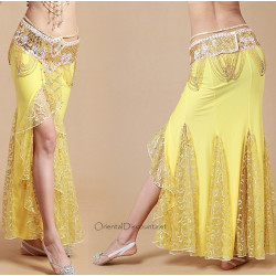 Jupe droite de danse bi-matière jaune