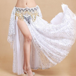 Jupe de danse orientale ouverte doublée blanc et argent