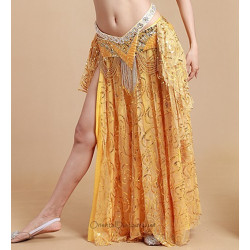 Jupe de danse orientale ouverte doublée jaune et or