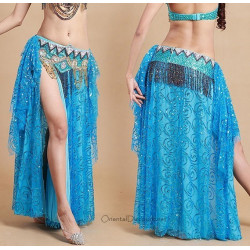 Jupe de danse orientale ouverte doublée turquoise