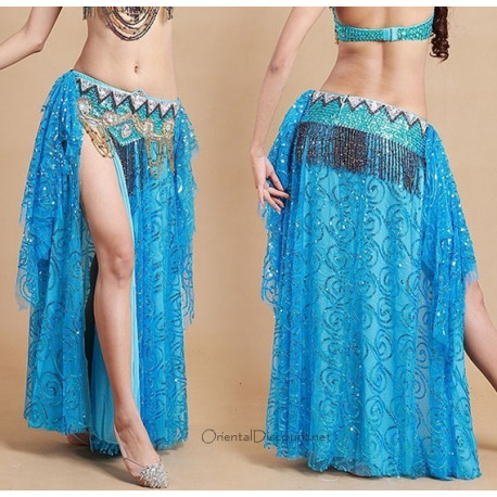 Jupe de danse orientale ouverte doublée turquoise