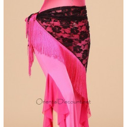 Ceinture de danse orientale bicolore dentelle noir et rose