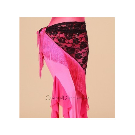 Ceinture de danse orientale bicolore dentelle noir et rose