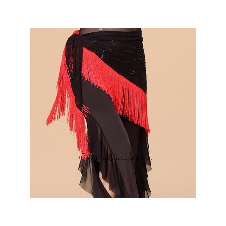 Ceinture de danse orientale bicolore dentelle noir et rouge