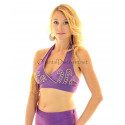 Bustier dos nu de danse orientale perlé or et violet