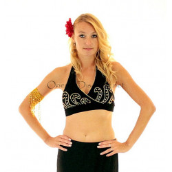 Bustier dos nu de danse orientale perlé or et noir