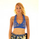 Bustier dos nu de danse orientale perlé or et bleu nuit