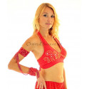 Bustier dos nu de danse orientale perlé or et rouge
