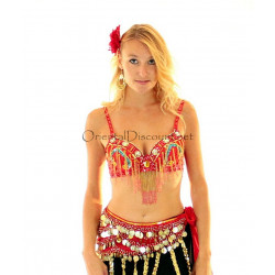 Soutien gorge de danse orientale rouge et or