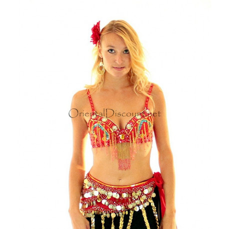 Soutien gorge de danse orientale rouge et or