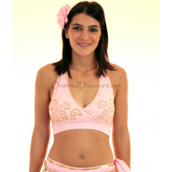 Bustier dos nu de danse orientale perlé or et rose pâle
