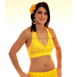 Bustier dos nu de danse orientale perlé or et jaune