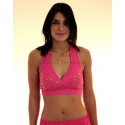 Bustier dos nu de danse orientale perlé or et fuschia