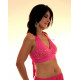 Bustier dos nu de danse orientale perlé or et fuschia