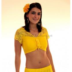 Brassière bi-matière de danse orientale jaune
