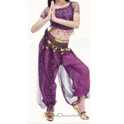Costume de danse orientale top sarouel enfant à paillettes violet