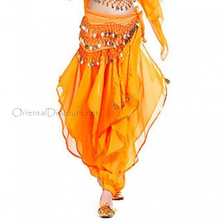 Sarouel de danse orientale orange et or