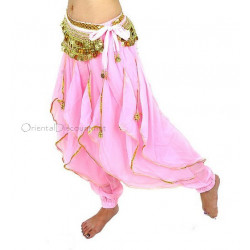 Sarouel de danse orientale rose clair et or