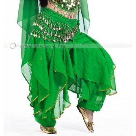 Sarouel de danse orientale vert foncé et or