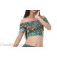 Brassière de danse orientale imprimé plumes de paon vert