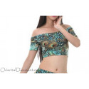 Brassière de danse orientale imprimé plumes de paon vert