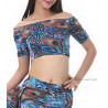 Brassière de danse orientale imprimé plumes de paon bleu