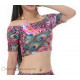 Brassière de danse orientale imprimé plumes de paon rose