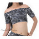 Brassière de danse orientale imprimé plumes de paon gris