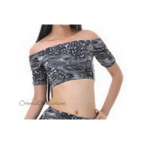 Brassière de danse orientale imprimé plumes de paon gris