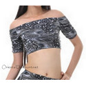 Brassière de danse orientale imprimé plumes de paon gris